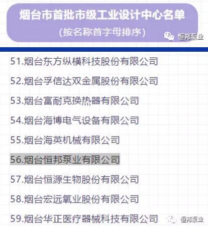 煙臺(tái)恒邦泵業(yè)順利通過“煙臺(tái)市首批市級(jí)工業(yè)設(shè)計(jì)中心”認(rèn)定