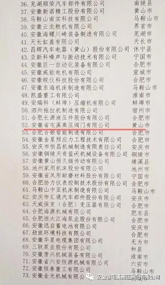 屯溪高壓閥門榮獲安徽省機(jī)械工業(yè)百強(qiáng)企業(yè)