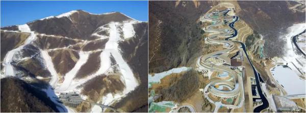 ▲國(guó)家高山滑雪中心（左）和國(guó)家雪車雪橇中心（右）